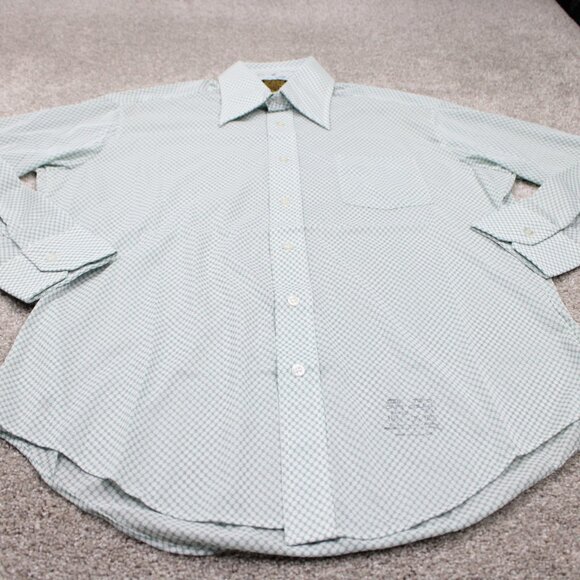 VTG Sears Perma-Prest Dress Shirt Mens 16 1/2, 35 Green/White Trim Regular Knit - Picture 3 of 13